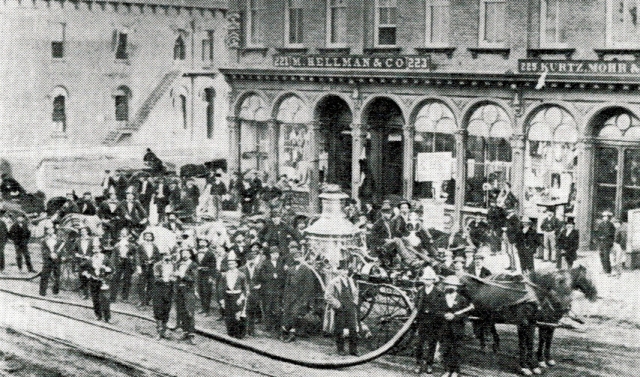 M. Hellman & Co. in Downtown Omaha with New City Fire Engine in Front. Circa 1875