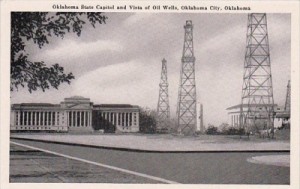 Oklahoma Capital in Oklahoma City with Oil Wells on Lawn, Vintage Postcard