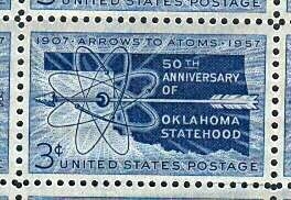 Oklahoma's 50th Anniversary U. S. Postage Stamp.