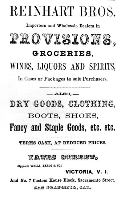 Reinhart Bros Advertisement in Victoria, WS0362