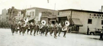 1940's Parade Passes Ike Bayles's Store in Anchorage.